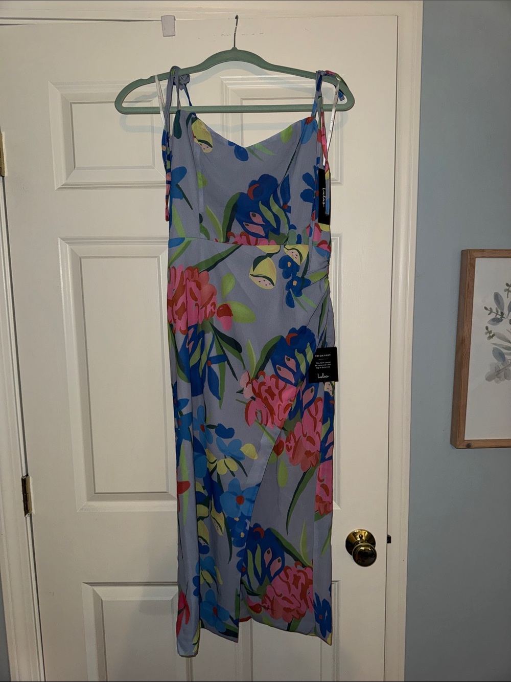 Lulu's Lavender Slip Midi Dress with Pink & Blue Floral Print